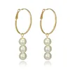 2021 New Pearl Dangle Earrings Alloy Gold Circle Long Chandelier Graceful Women Earrings Fashion Jewelry Gift
