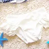 Versione coreana del costume da bagno The Spring Navy Wind Girl Stripe Split Triangle Baby Sweetness Cute Student Swimsuit 210701
