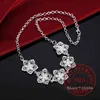 PRC3 Vintage Bijoux Luxury Rose Flower Chain Statement Pendant Necklace for Women 925 Sterling Silver Fine Jewelry