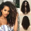 Long Kinky Curly Lace Frontal Wig Black Mixed Brown Synthetic Transparent Lace Front Wig for Black Women Brazilian Wigsfactory direct