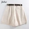 Jielur Shorts All-Match 4 Solid Färg Sashes Casual Kvinnor A-Line High Waist Slim Short Femme Chic S-XXL Ladies Bottom 210607