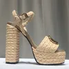 Дизайнерские сандалии Модные туфли на каблуке Дизайнерская обувь Пряжка с плетением Лафитовые травяные туфли Высочайшее качество из натуральной кожи 13 см Фабричная обувь на высоком каблуке Сандалии на платформе