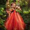 Girls Orange Butterfly Tutu Dress Kids Crochet Tulle Dress Ball Gown with Wing Children Halloween Party Cosplay Costume Dresses 210303