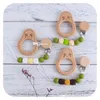 Baby Cartoon Pacifier Holders Clips Lovely Infant Beech avocado pacifiers chain newborn Wooden Beads Silicone teethers chew toys D252