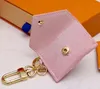 Designer Unisex Letter Wallet Keychain Keyring Fashion Purse Pendant Car Chain Charm Pink Flower Mini Bag Trinket Gifts Accessories
