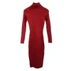 Höst Vinter Kvinnor Strikk Klänning Elegant Turtleneck Sweater Es Lady Slim Bodycon Långärmad Bottoming Vestidos 210526