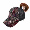 Cappello con paillettes da festa Cappelli a coda di cavallo incrociati Cappelli con visiera lavata da donna Berretto da baseball T10I155