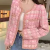 Women's Jackets Women's High Quality Tweed Coat Female Autumn Winter Women Long Sleeve Single Breasted Woolen Jacket Pink Plaid