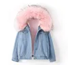 Women's Down & Parkas Big Faux Fur Collar Denim Jacket Women Winter Thick Hooded Warm Jean Korean Basic Short Female Bomber Coat Outwear