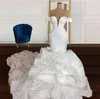 Prenses Afrika Artı Boyutu Mermaid Gelinlikler Pleats Sevgiliye Kapalı Omuz Ruffles Etek Katedrali Tren Gelin Elbise Marier Sirene Vestidos De Noiva