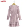 Tangada Autumn Fashion Women Purple Flowers Print Cake Dress Long Sleeve Vintage Ladies Mini Dress 1F223 210609