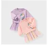 Fall Winter Kids Cacual Knit Bomull Tutu Klänning För Små Tjejer Unicorn Koreansk Baby Kläder Regnbåge Färgkläder 210529