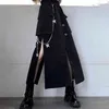Gothic Style Black Split Women's Midi Skirt High Waist A-Line Casual Long Kjolar Kvinna Spring Streetwear Lade Kläder 210708