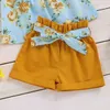 Flor de verão manga curta top + shorts 2 pcs roupas para meninas conjunto de roupas de bebê roupas crianças 210528