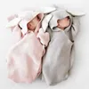 Autumn Romper Bunny Ears Knitted Baby Sleeping Bag Is Stereo born Baby Clothes Baby Romper 210701