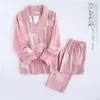 Kimono Femme Maple Leaf Pyjama Set 100 % Gaze Baumwolle Langarm Casual Nachtwäsche Pyjama Herbst 211215