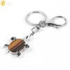 CSJA Natural Crystal Stone Turtle Pendant Car Keychains for Ladies Men Bag Decoration Keyrings Buckle Holder Christmas Gift E814 G1019