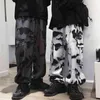 HOUZHOU Cargo Pants Tie Dye Harajuku Streetwear Women Wide Leg High Waisted Trousers Punk Oversize Aesthetic Korean Fashion 211216