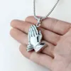 HNSP Pray Hand Buddha Men Pendant Chain Necklace For Male Hip Hop Lucky Jewelry G1206