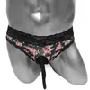 Underpants Engraçado Sissy Mens Briefs Calcinhas Penis Bainha Low Rise Lace Patchwork Floral Underwear Masculino Sexy Lingerie Bikini Respirável