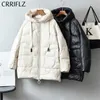 中長い冬のジャケットの女性の手紙刺繍白いアヒルダウンフード付きコート暖かい厚いパーカー211216