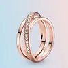 18k Rose Gold Authentic 925 Sterling Silver CZ Anel de diamante com caixa original para Anéis de Casamento Pandora Conjunto Jóias de Noivado CD8006