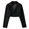 Chaqueta de mujer chaqueta de doble botonadura casual recortada mujer abrigo de manga larga sólido con bolsillo negro suelto 211006