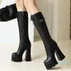 Boots Style Cowhide Women's High For Autumn And Winter Warmth Front Lace-up Platform, Sexy Super Heel Catwalk