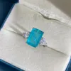 Klusterringar Sterling Silver 925 Ring med skapad Lake Blue Paraiba Tourmaline Gemstone for Women Party Fine Jewelry 2021