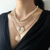 Pearl Necklace för Kvinnors Nackkedja 2021 Kubansk Link Choker Multilayered Punk Gold Portrait Pendant Halsband Smycken