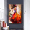 Soyut Duvar Sanatı Resimleri Sıcak Flamenko Dansçı Parlak Renk Yağ Tarzı Tuval Boyama Oturma Odası için Cuadros Ev Dekor Poster