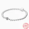 Romantique 925 Sterling Silver Beaded and Pav￩ Marque de mode Fermoir seau Saint Valentin Bracelet de base Cadeau