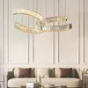 Moderne De Luxe En Cristal Rond LED Lustre Pendentif Lampes Art Nordique En Acier Inoxydable Or Chrome Suspension Lumière Salon Restaurant Lustres