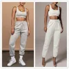 Calças femininas de duas peças Outono Casual Esporte Crop Top Vestuário Treino Branco