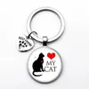 Miłość Cat Pet Footprints Psy Szkło Cabochon Brelok Baga Samochód Key Chain Pierścionek Uchławia Breloczki Dla Mężczyzn Kobiety Prezenty