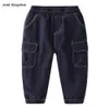 Mudkingdom Boys Chino Cargo Pants Causal Fashion Solid Plain Elastic Midja Byxor för 210615