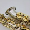 Högkvalitativ Margewate Brass Tube Body Gold Plated Key Alto Saxofon Eb Tune Sax Pearl Button med munstycke