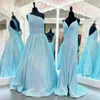 Parlak Sequins Gelinlikler 2022 Mermaid Pageant Törenlerinde Yarık Bacak Spagetti Kolsuz Lady Kadınlar Örgün Parti Elbise Maxi Sonbahar Kış Topu Lace Up Geri