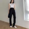 Women Long Trousers Fashion Chic High Waist All-match Slim Black Split Straight Tube Suit Pants Spring Casual Pendant pants 210608