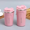 Water Bottles Matte Stainless Steel Travel Coffee Mug One-handed Silicon Flip Lid Leak Proof Tumbler Cup Flasks Thermo cups Vacuum Office Car ZWL712