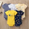 5 pièces/lot infantile bébé body été coton bébé combinaison ensemble dessin animé imprimé fleuri nouveau-né Bebe enfants fille vêtements 210312