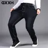 Männer Große Größe 32-50 Stretch Taille Hohe Elastische Jeans Designer Kordelzug Gerade Denim Hosen Herren Casual Plus 7XL 210716