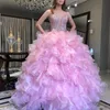 Ruffles Wspaniałe sukienki Quinceanera Kryształowe koraliki ukochane bez rękawów suknia balowa