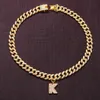 26 Baguette Letter Hip Hop Initial Stainless Steel Jewelry Iced Out Cuban Link Chain Men Necklace for Women Christmas