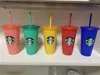 스타 벅스 24oz 색상 변경 텀블러 플라스틱 커피 플라스틱 투명 컵 반짝이 컵 마시는 주스 커피 머그잔과 뚜껑