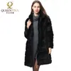 冬の本物のウサギの毛皮のコートスタンドの襟の厚い柔らかい暖かい毛皮の長いジャケットの女性のoutwearフルペルトの毛皮のコート211129