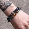 Charm Armband 2pcset Fashion Lion Crown Black Frosted Stone Bead Armband Men Classic Matte For Pave Cz Jewelry Gift4626319