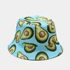 Cartoon Avocado Fisherman Hat Reversible Bucket Hat For Women Men Street Hip Hop Foldable Bucket Cap Vintage Printed Fishing Hat