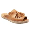 Peep Toe Tassel Flat Sandals Casual Open Toe Wedges Vintage Shoes Woman Sandalias Slippers Slides Mujer Sapato Feminino