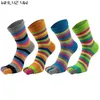 5 Pairs Combed Cotton Woman Five Finger Socks Rainbow Striped Good Quality Elastic Girl Harajuku Socks With ToesNovelty Brand 211204